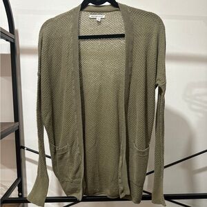 Olive Green Open-Front Cardigan Sweater